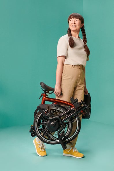 Brompton Electric C Line folded compactly